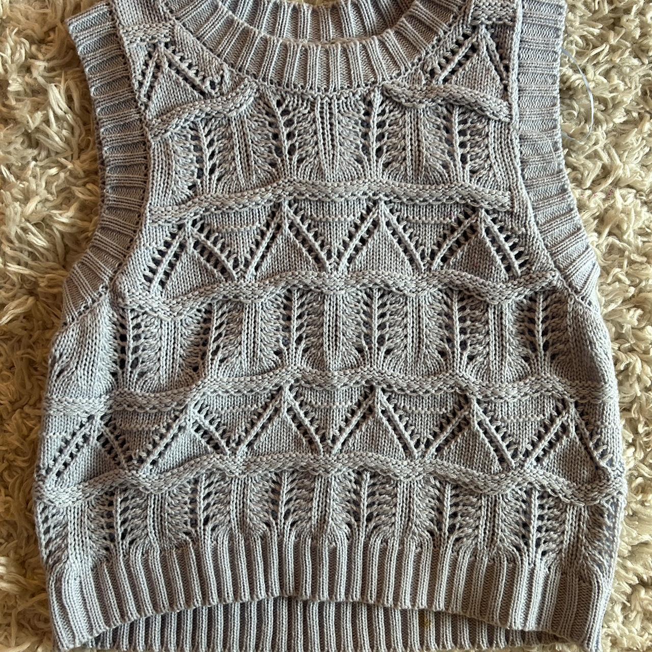 Light blue knitted/crochet tank sweater vest, size L... Depop