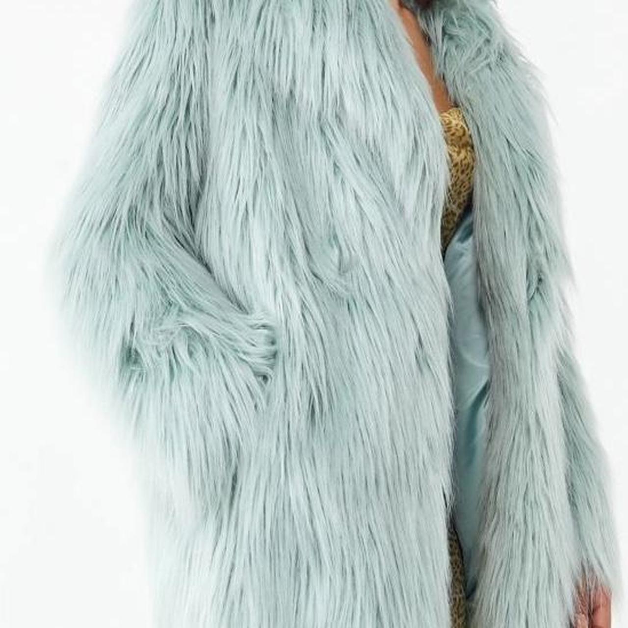 Jakke Heather Mongolian Faux Fur Coat in Light Blue