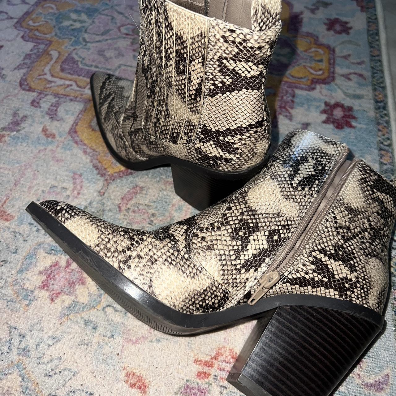 JUST FAB SNAKESKIN BOOTIES PERFECT FOR GAME DAYS. Depop