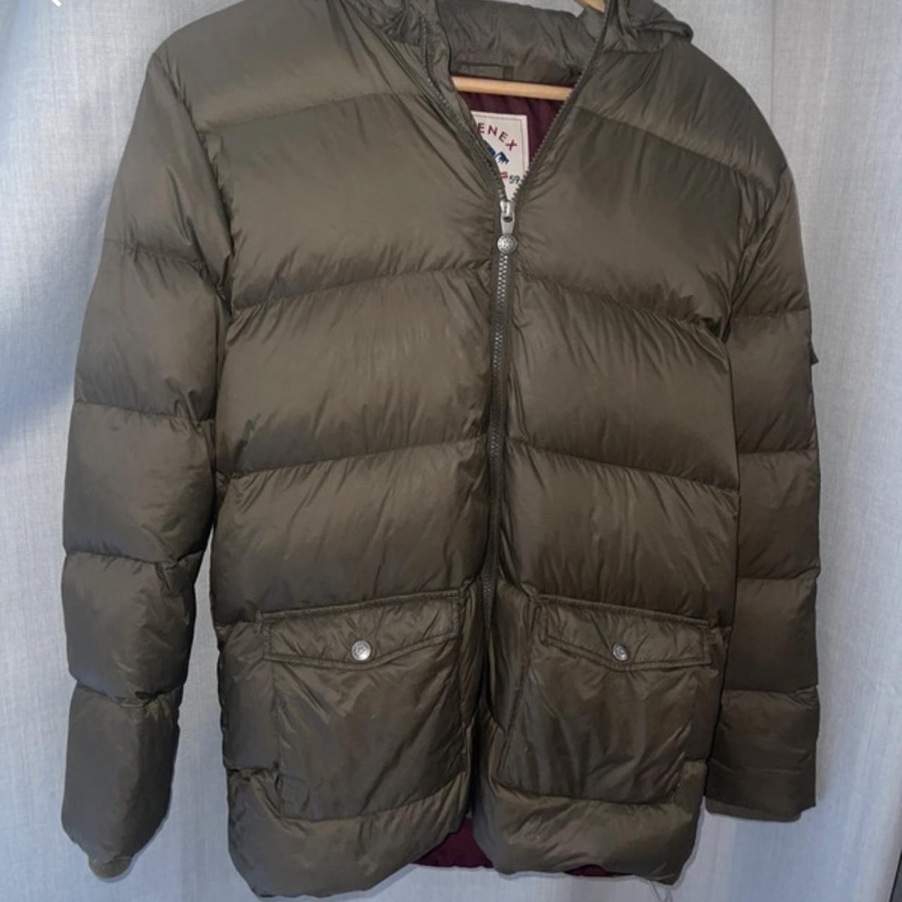 Unisex Khaki Pyrenex Coat, size 16 would fit UK Depop