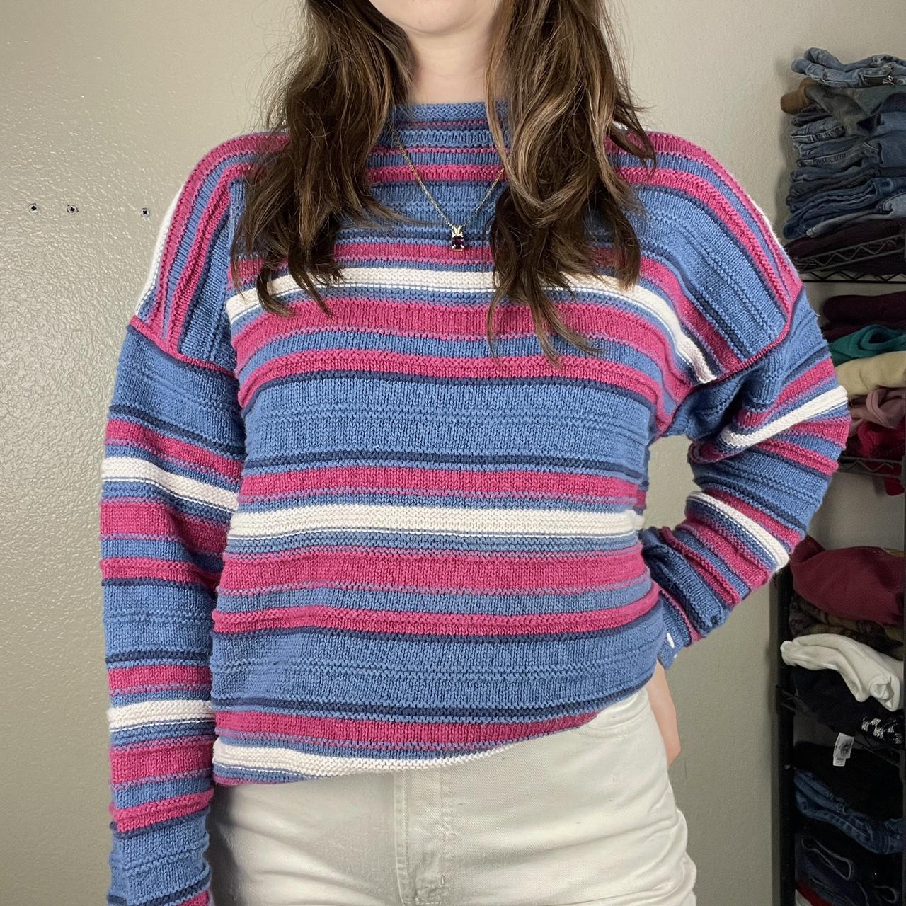 vintage chunky oversized striped sweater. 90s... - Depop
