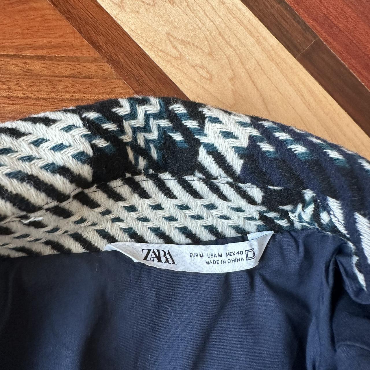 Zara Men’s navy and white plaid jacket with... Depop