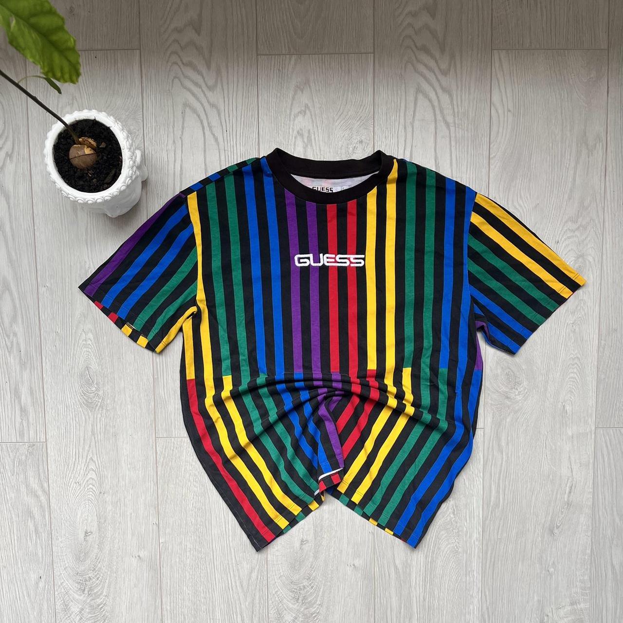 Guess J Balvin multicoloured striped t shirt with a. Depop