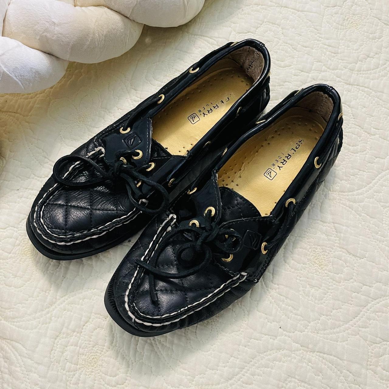 Sperry black patent leather loafers fashion