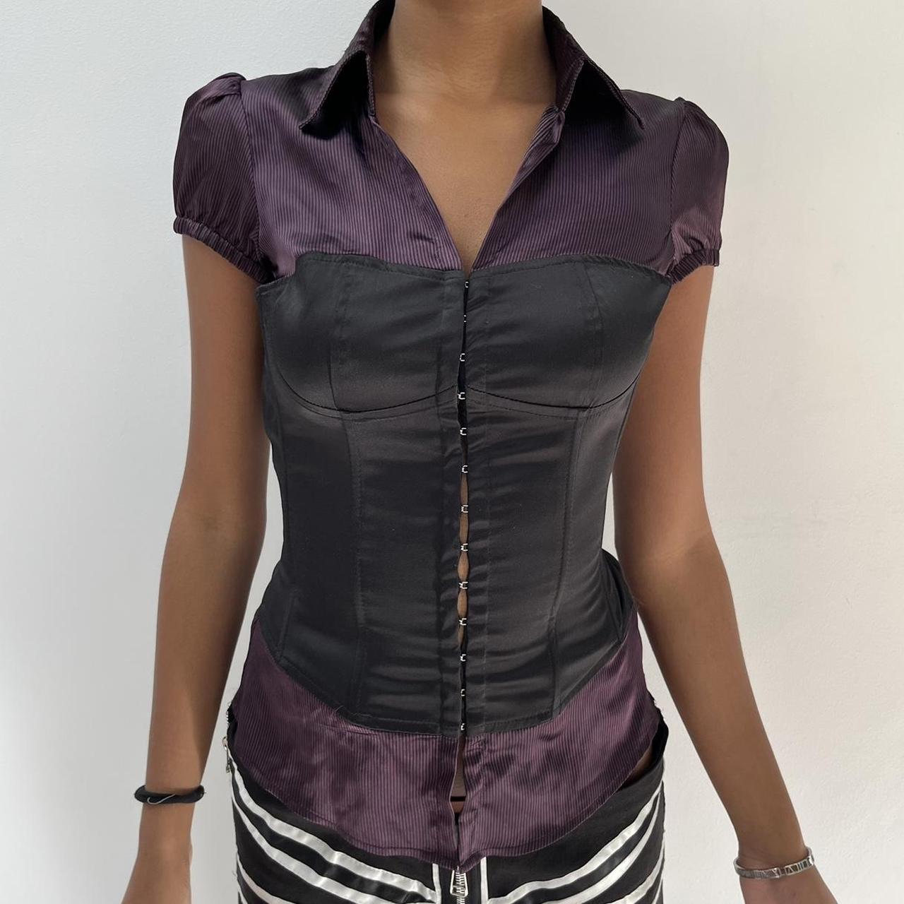 Jennyfer Black Purple Corset Collared Shortsleeve Depop