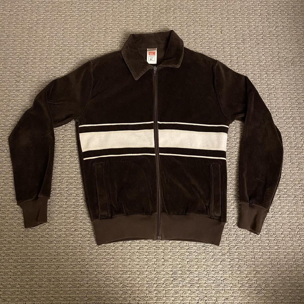 Brown track jacket Zip up Beige stripe Polyester... Depop