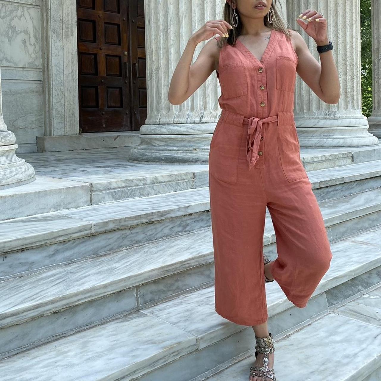 Orange linen jumpsuit online