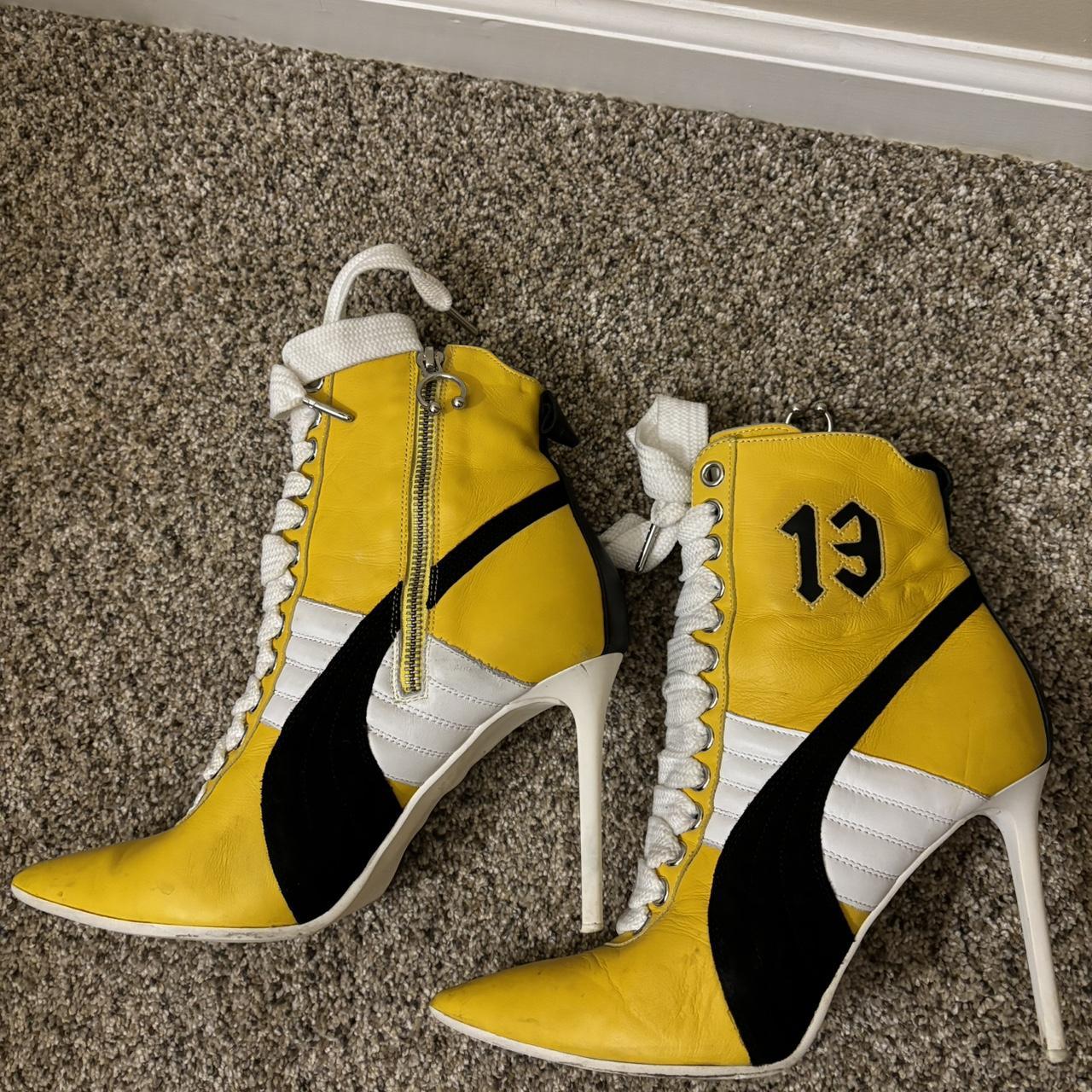 Fenty x Puma yellow and black sporty high heels. Depop