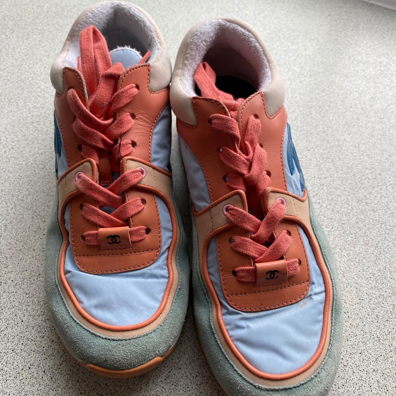 Pink Chanel Blue And Orange Sneakers Chanel Low Top Sneakers Depop