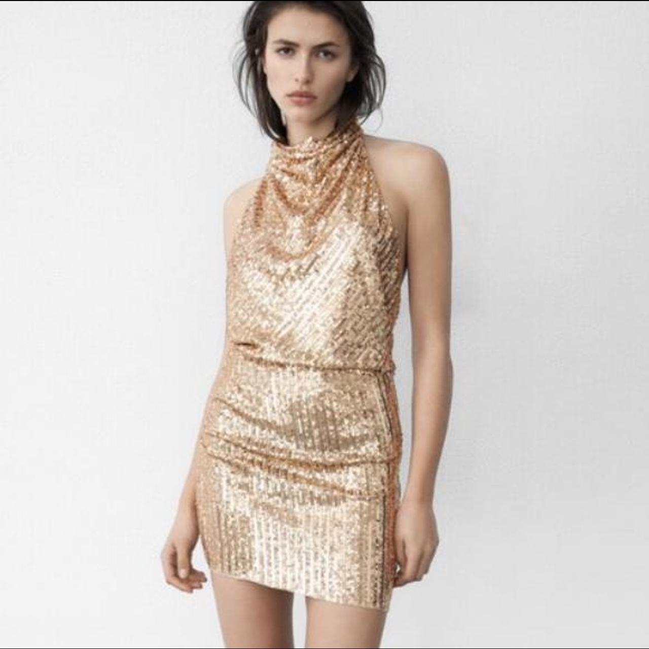 Golden Zara short sequin dress | Depop Golden Zara short sequin dress | Depop