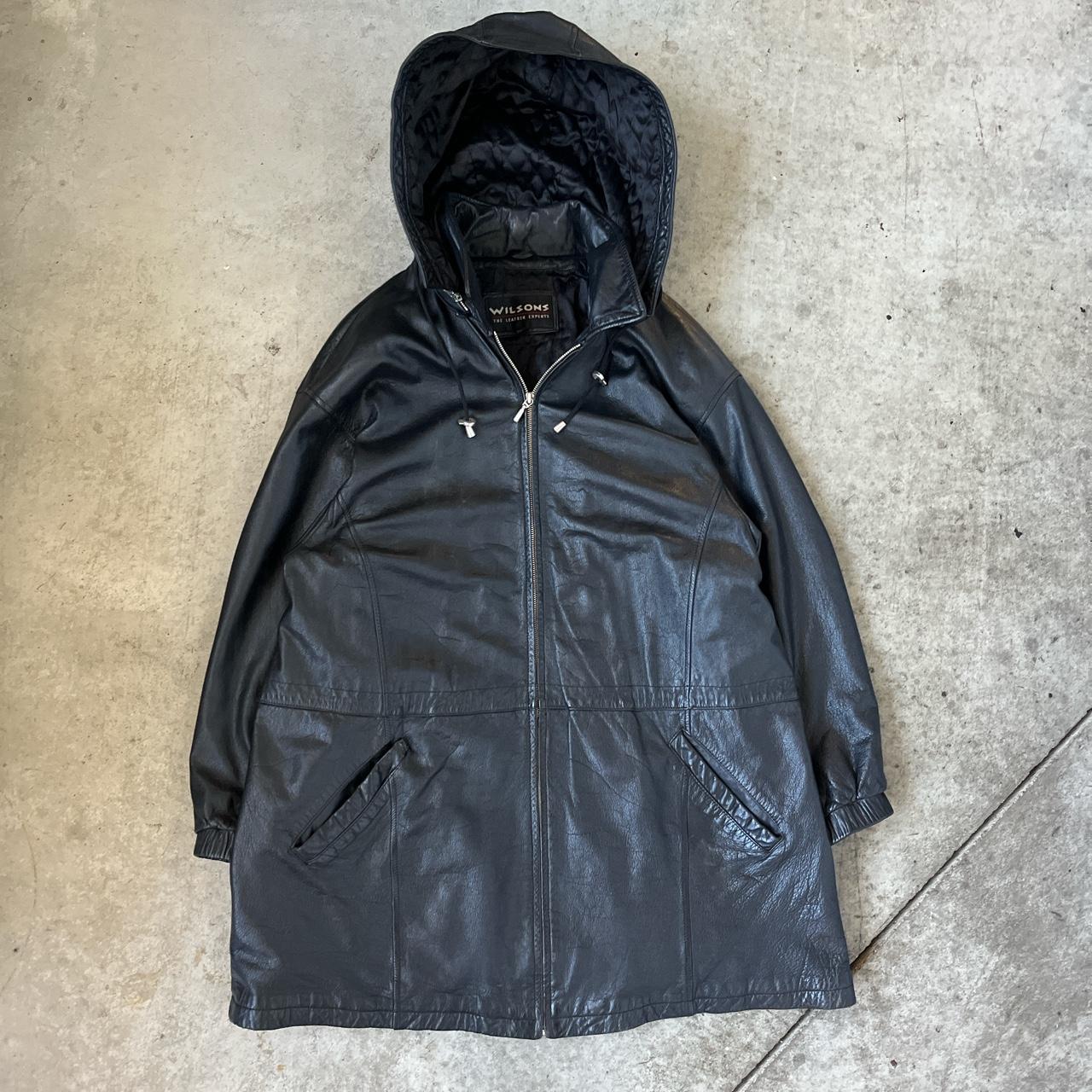 Hooded leather coat Wilson’s Tear on pocket Size... - Depop