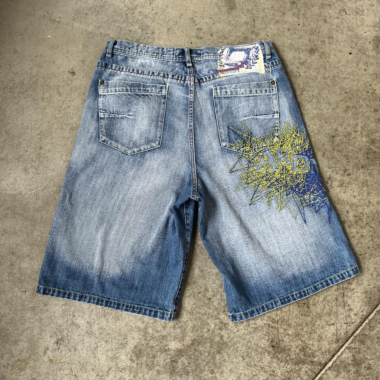 Akademiks embroidered denim jean shorts Light wear... - Depop