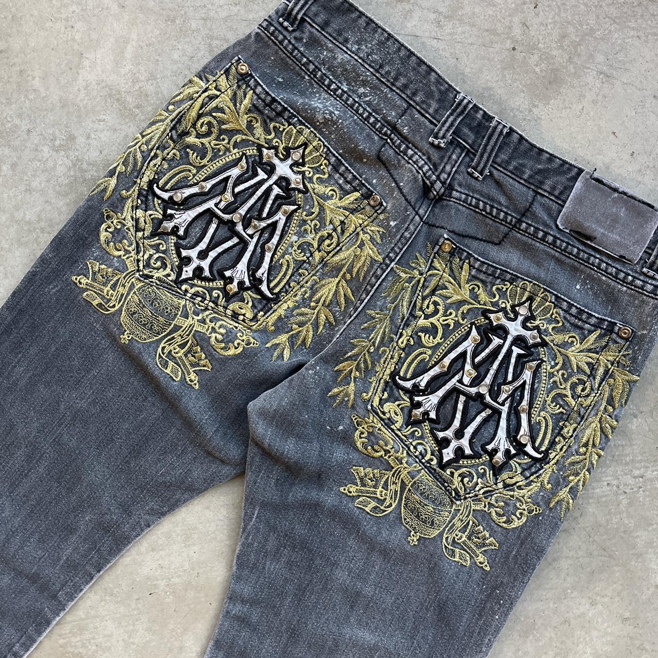 Bare Fox embroidered denim jeans Few marks... - Depop