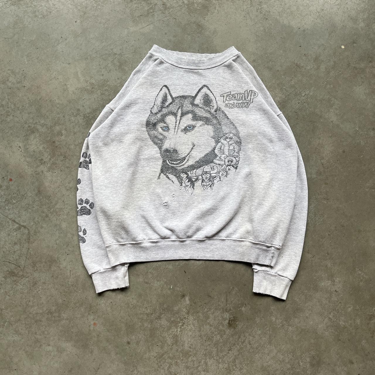 Vintage dog sledding husky sweatshirt Stains and... Depop