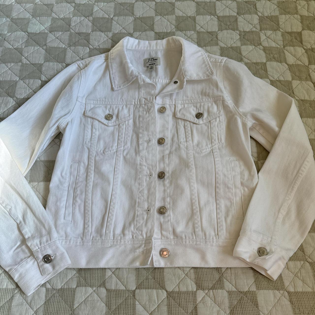 J. Crew White denim jacket with a button up front. Depop