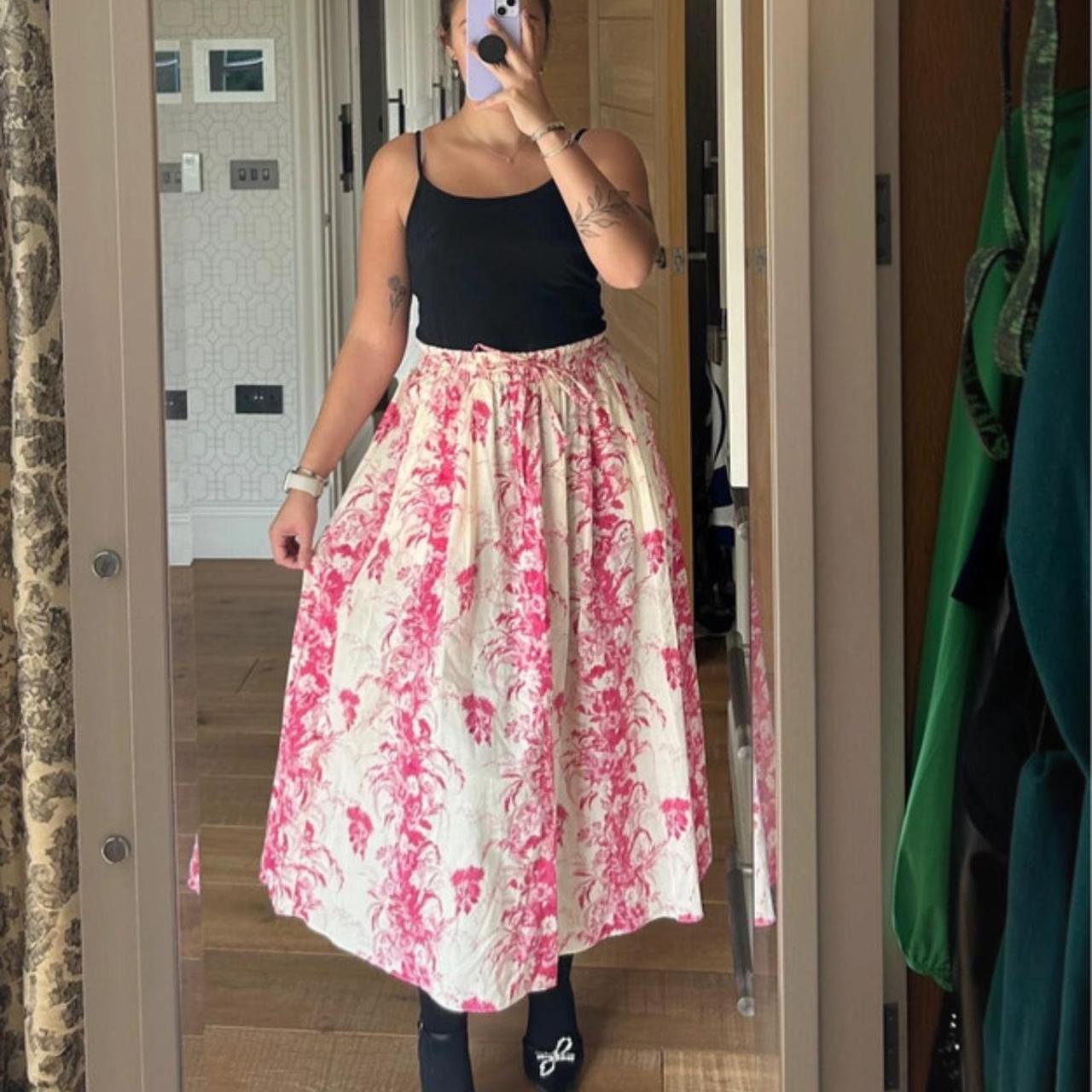 Pink floral skirt zara hotsell