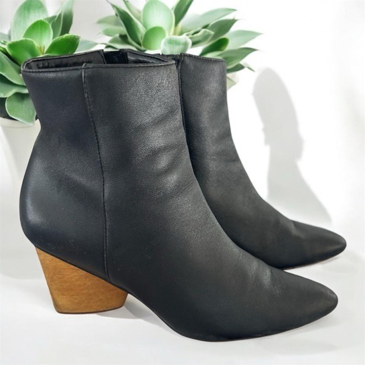 Women's Leather Boots - Black - US 8.5 – Enzo Angiolini Wooden Heel Black Leather Pointed …
