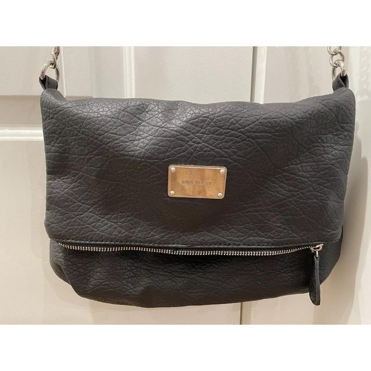 Black leather Nine West crossbody bag with silver. Depop