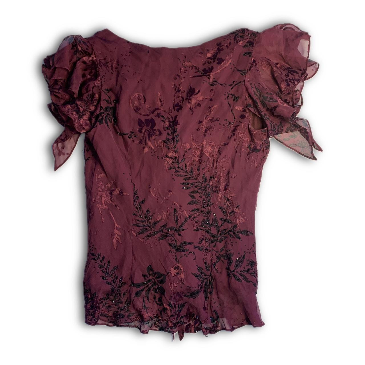 Burgundy floral Alex Evenings beaded blouse with... Depop