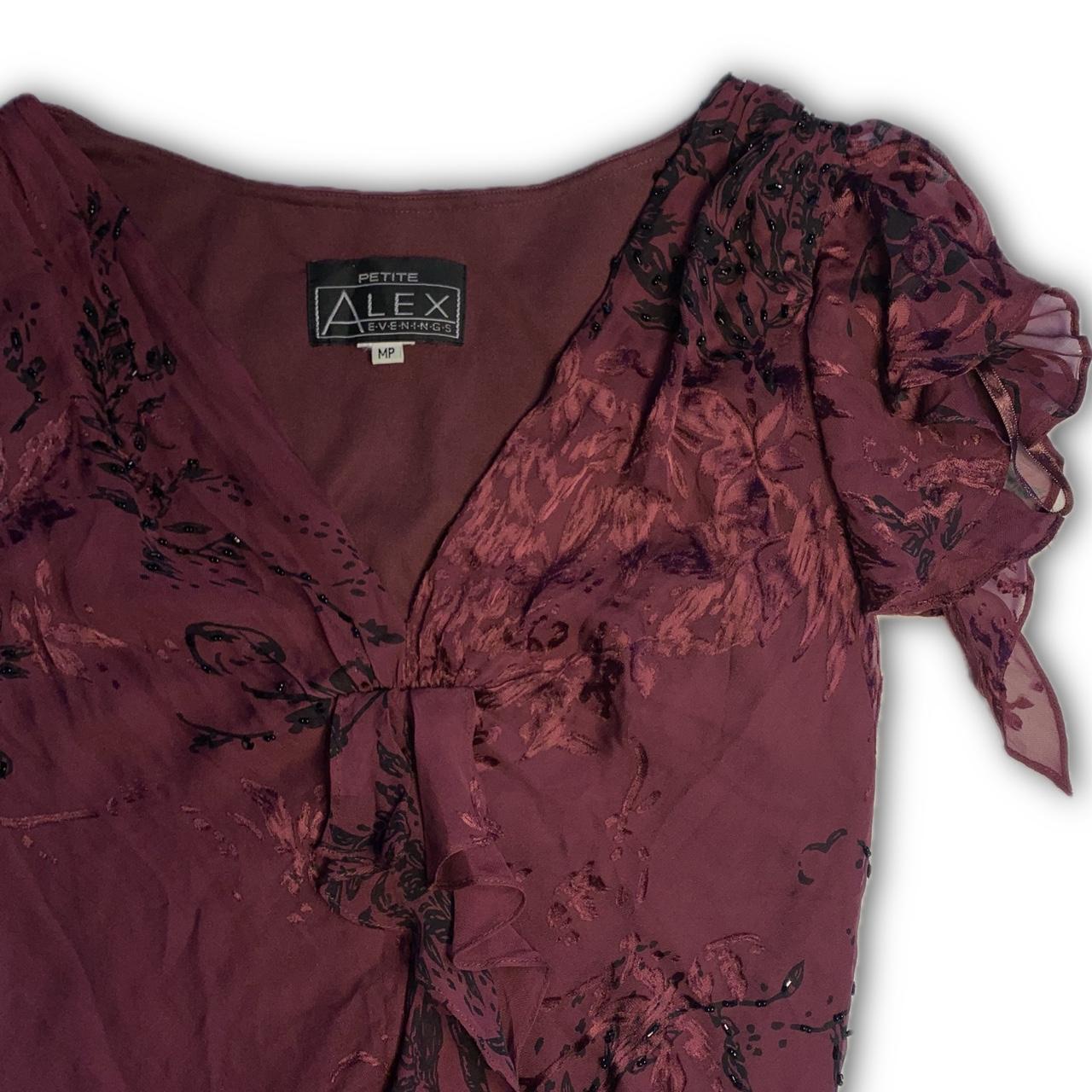 Burgundy floral Alex Evenings beaded blouse with... Depop