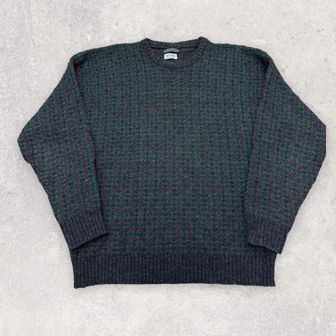 Barney's Men's Green and Red Jumper