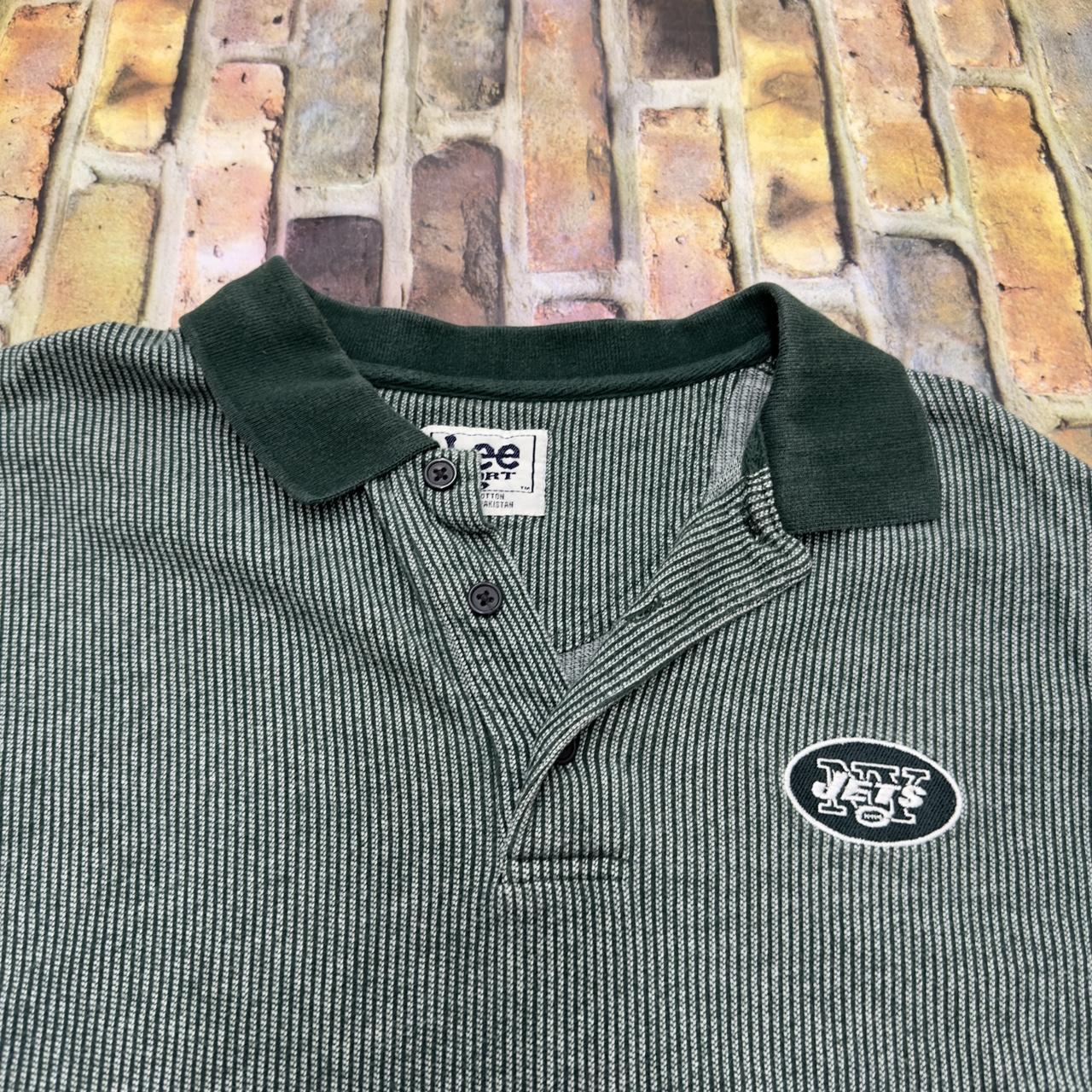 New York Jets Polo Shirt Mens Large Striped Green - Depop