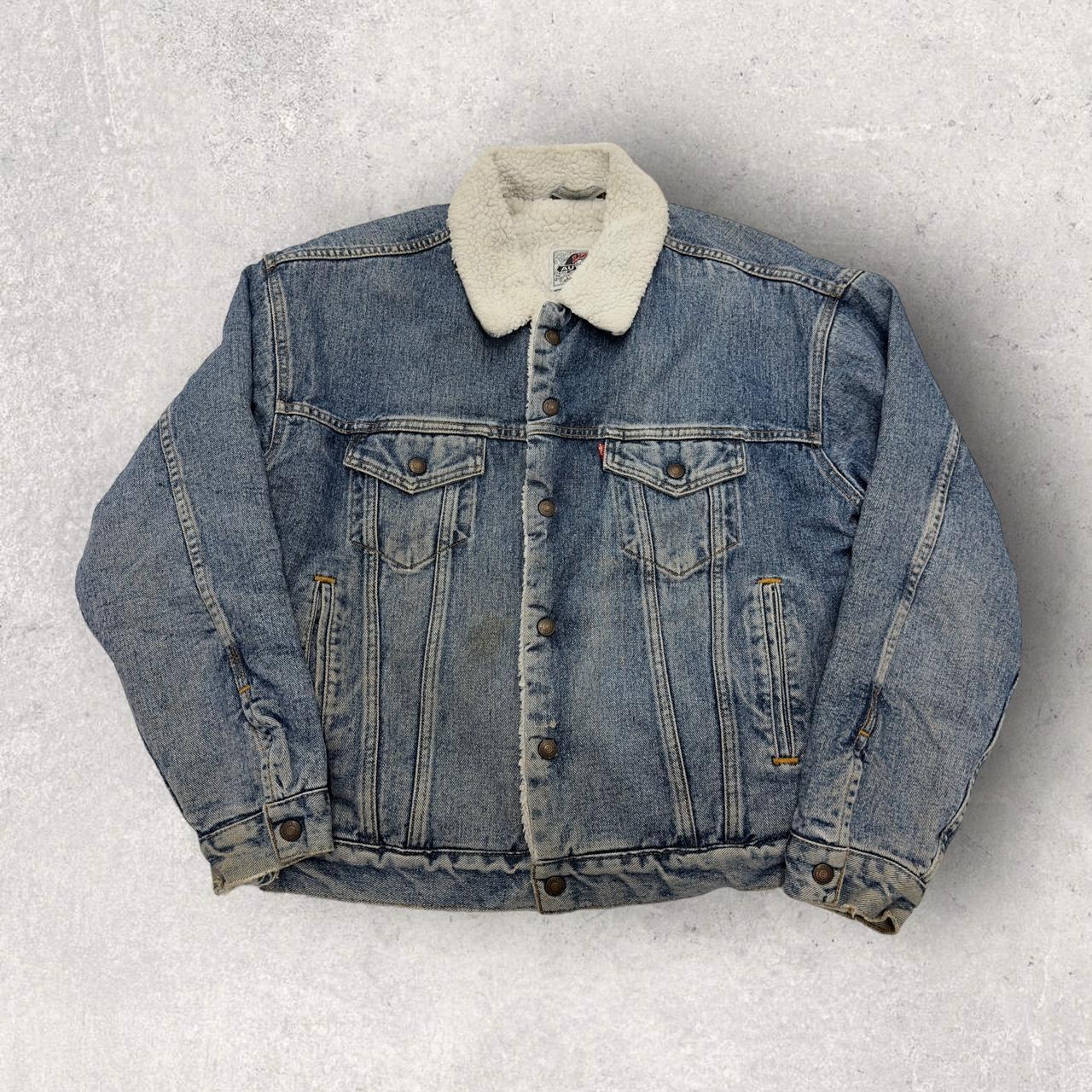 Vintage Levi’s sherpa denim jacket in blue. From... - Depop