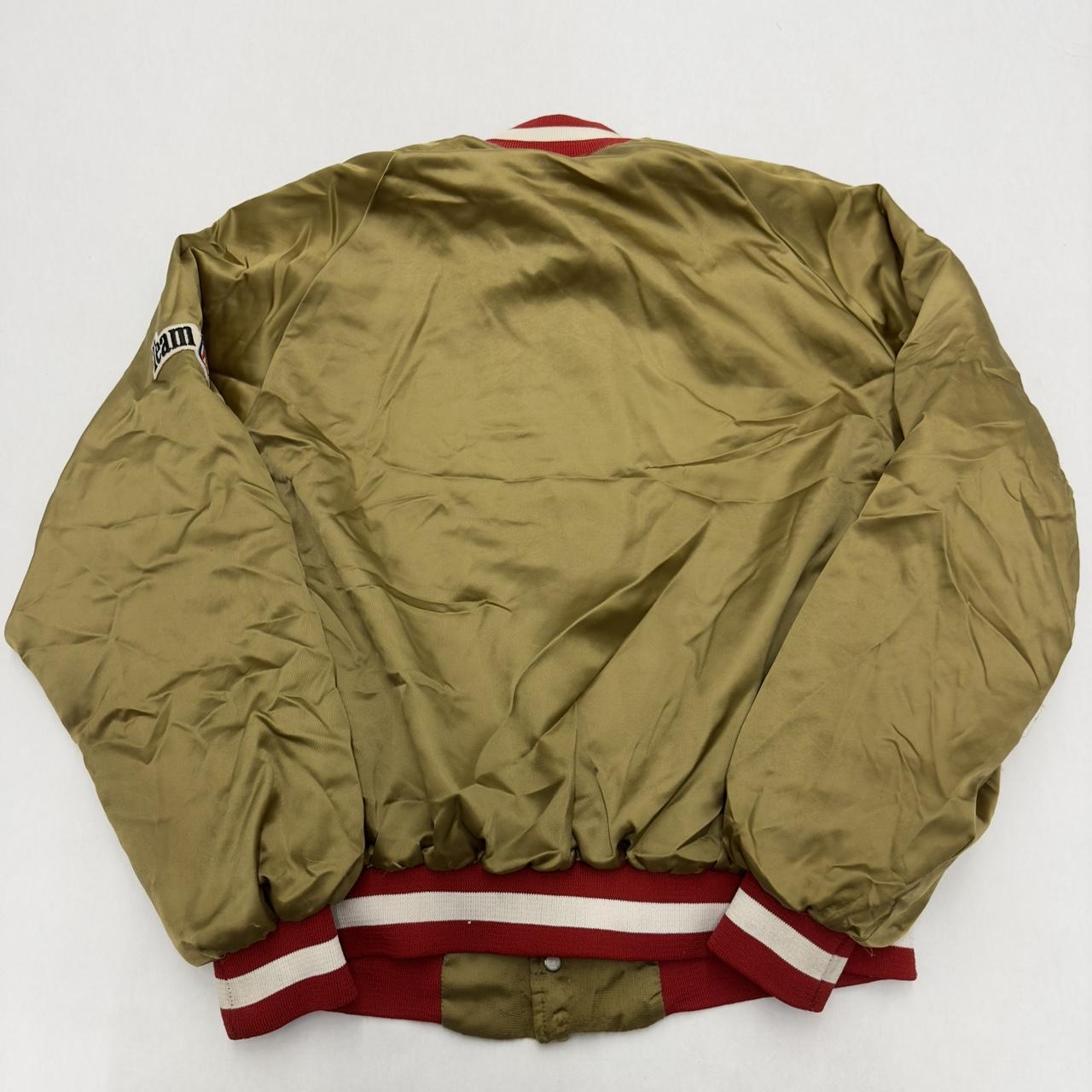 Buy the Vintage San Francisco 49ers Gold Satin Jacket XL Bomber Chalk Line