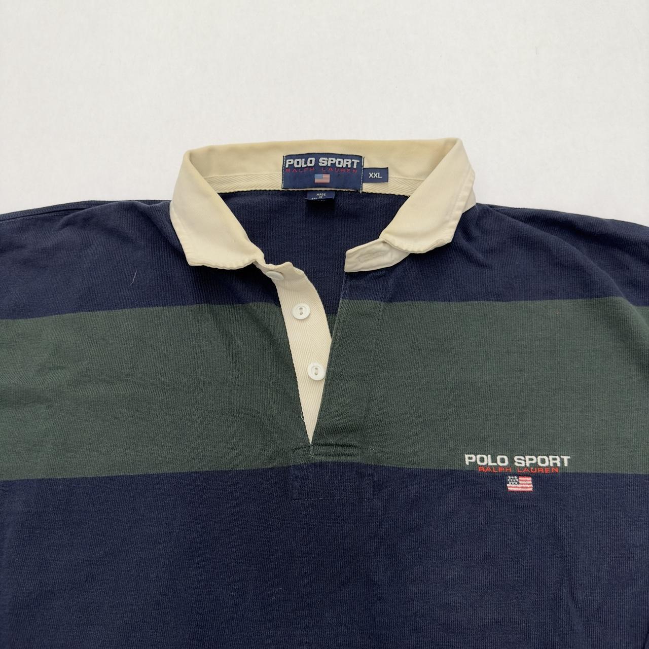 Vintage Polo Sport rugby shirt in green and navy... Depop
