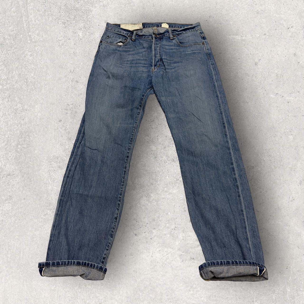 Billy Reid Davis selvedge jeans in blue. No size but Depop