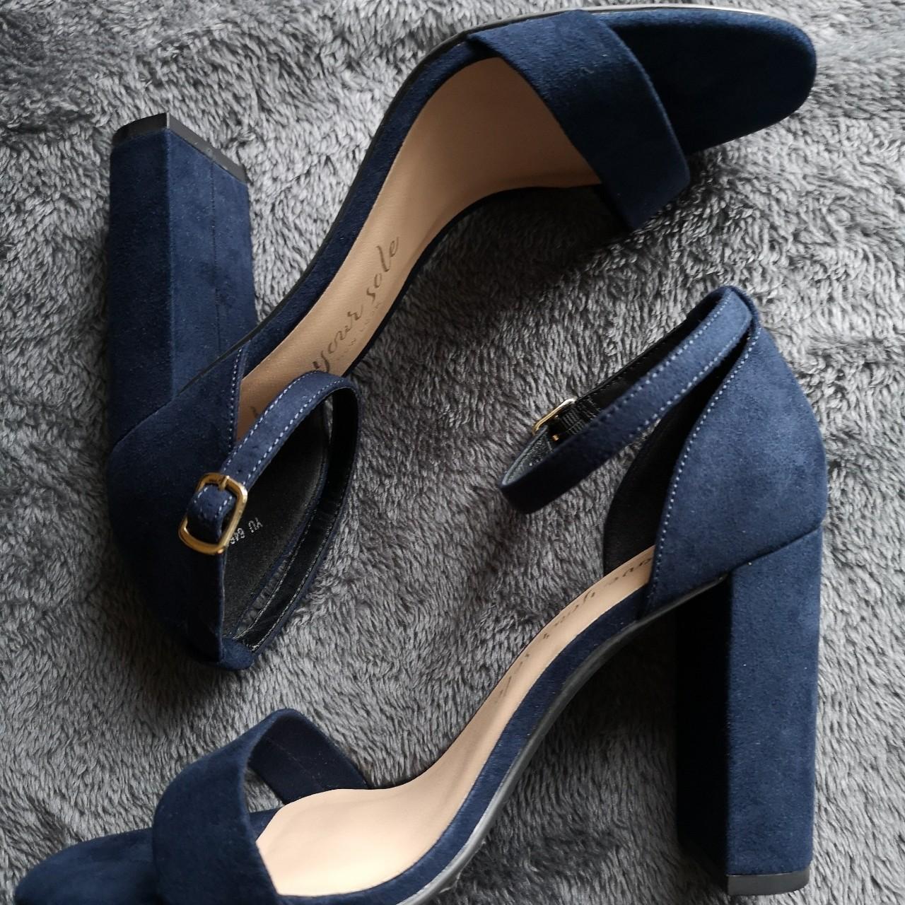 Navy blue heels Block heel strap sandles New look. Depop