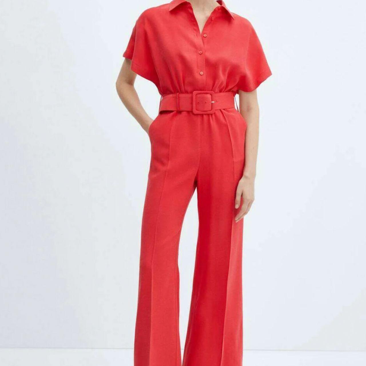 Mango 70s Style Linen Jumpsuit Coral Retro Depop