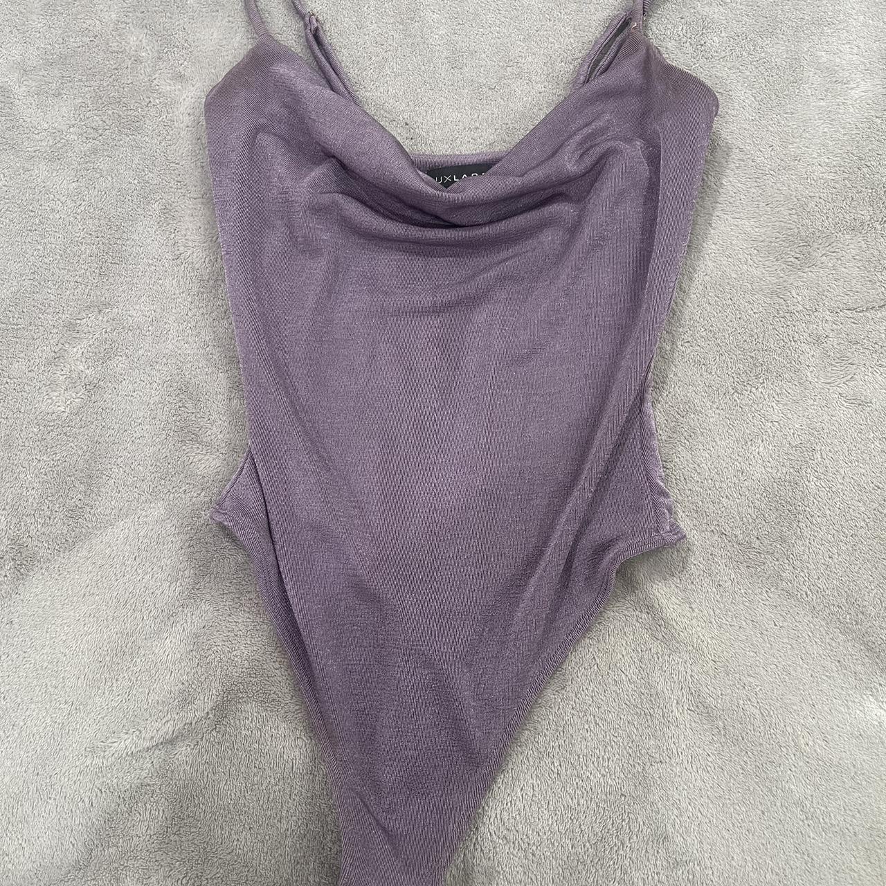 Purple cowl neck bodysuit with spaghetti straps. New | Depop