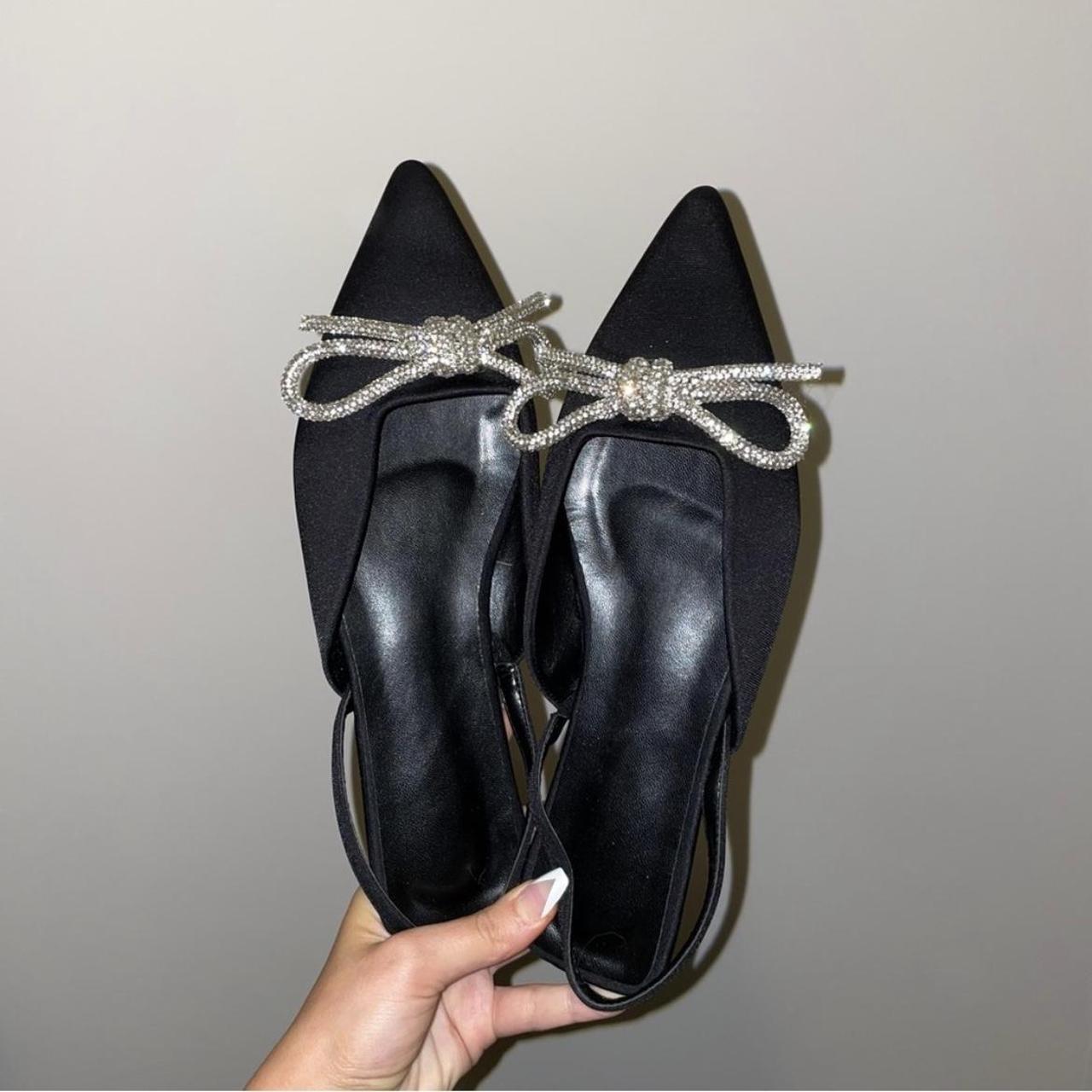 Zara Women's Black and Silver Ballet-shoes | Depop