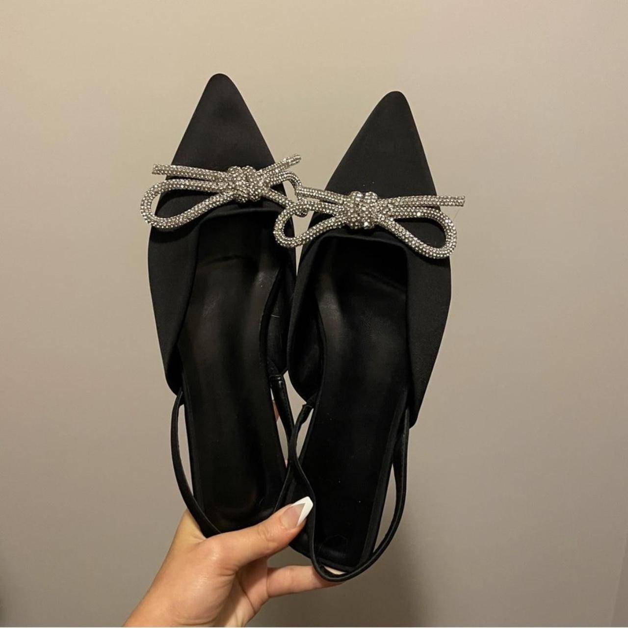 Zara Women's Black and Silver Ballet-shoes | Depop