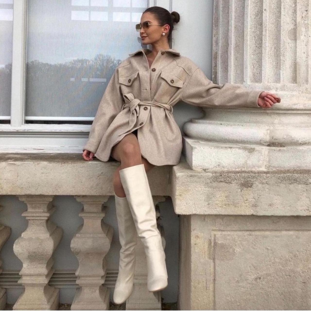 Zara white cheap knee high boots