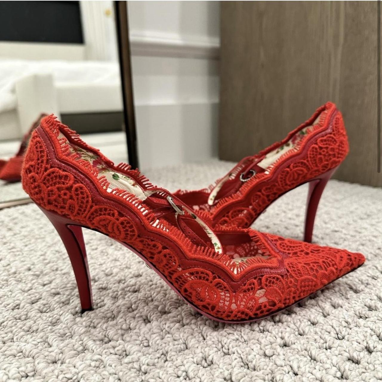 Gucci red lace heels with buckles on the side heels Depop