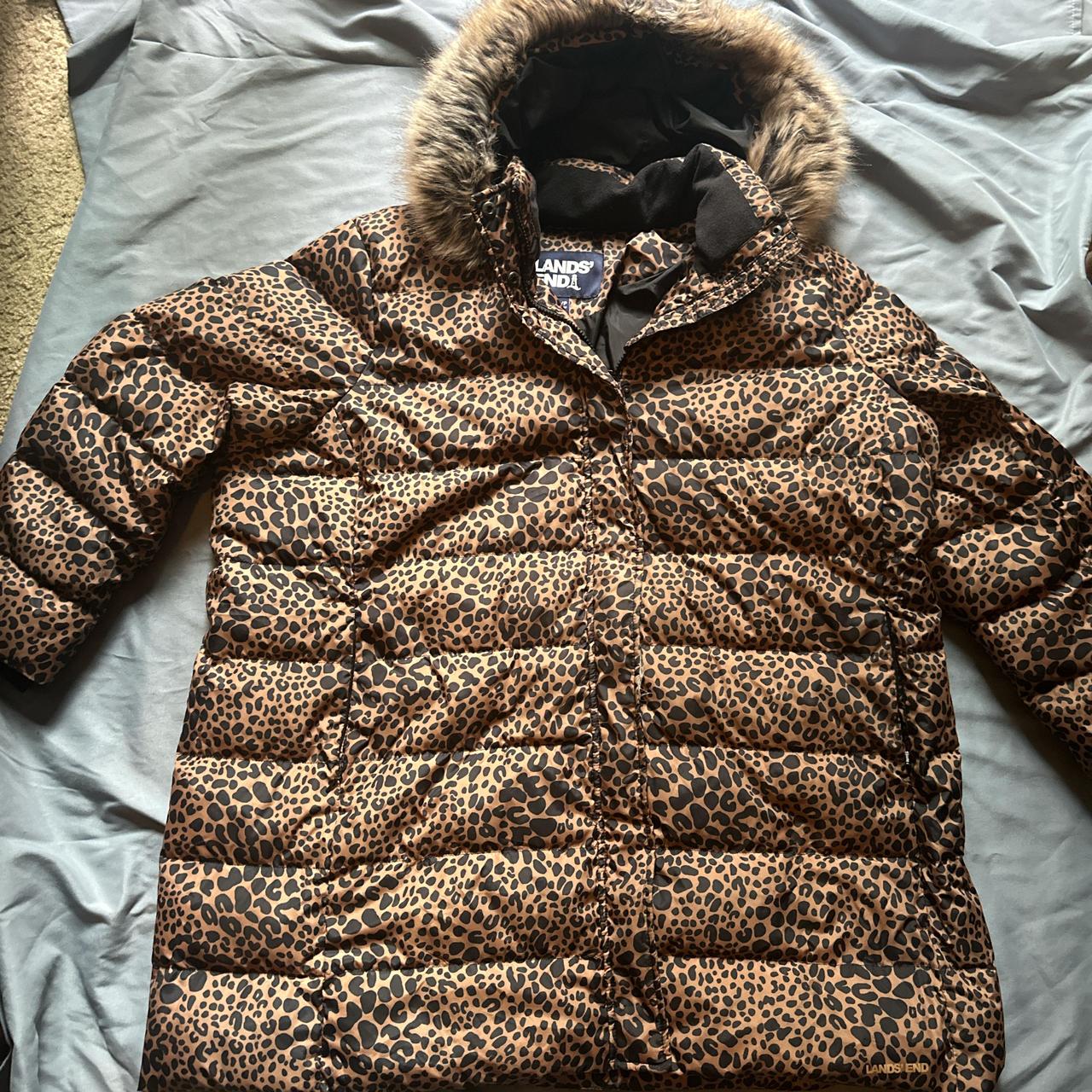 LANDS END 2X Leopard print down puffer jacket with. Depop