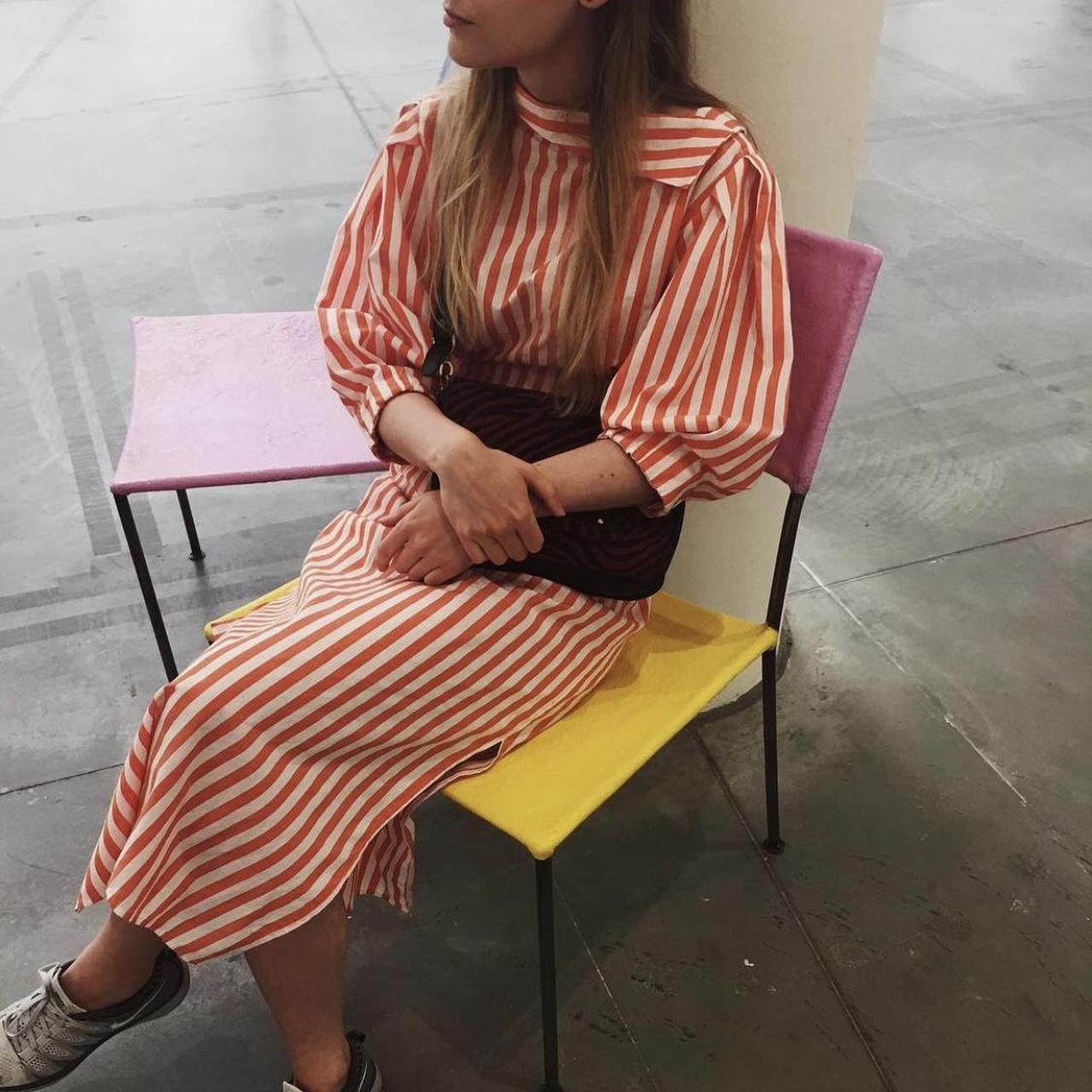 Zara red and shop white striped dress