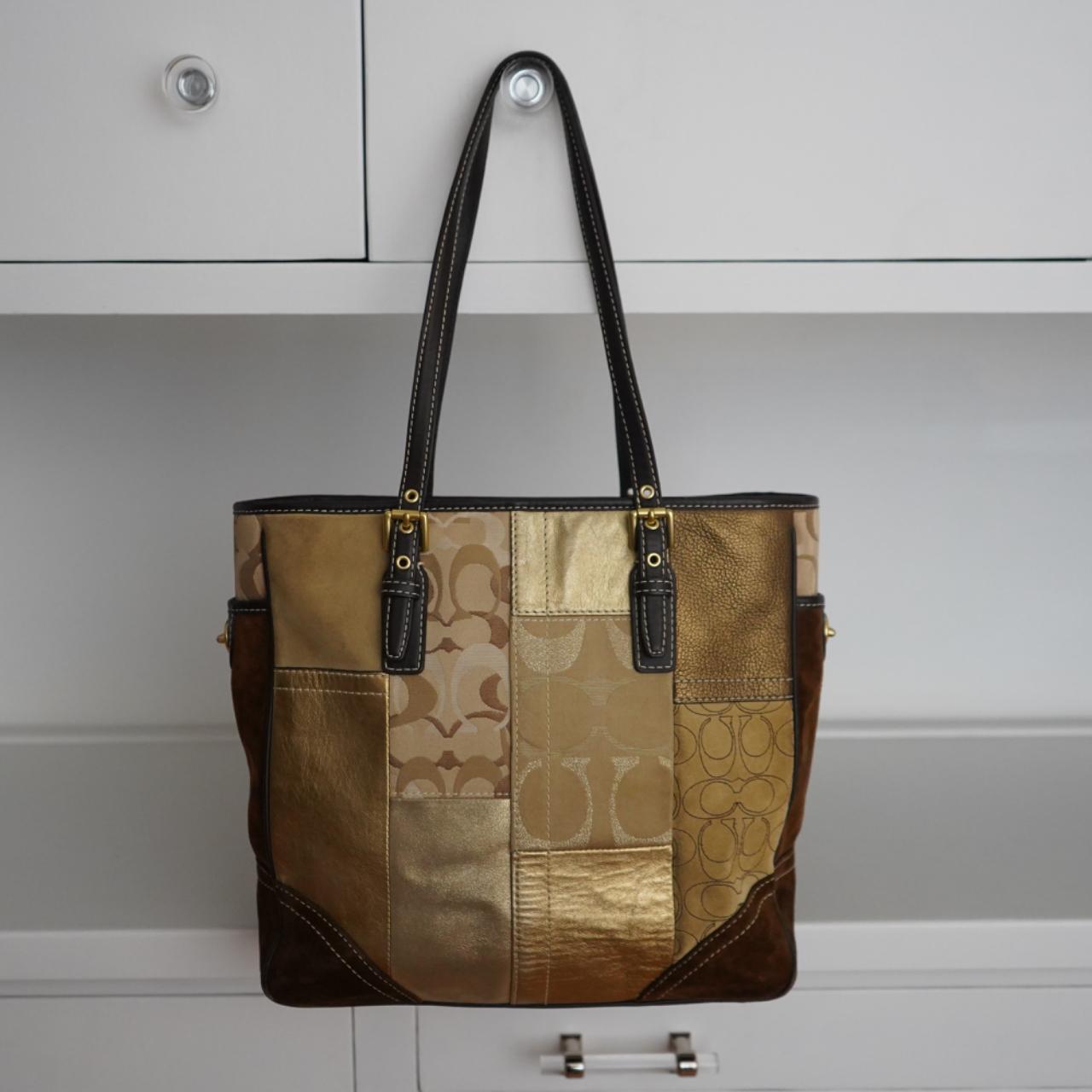 y2k COACH F11408 Leather and Suede Patchwork Tote | Depop