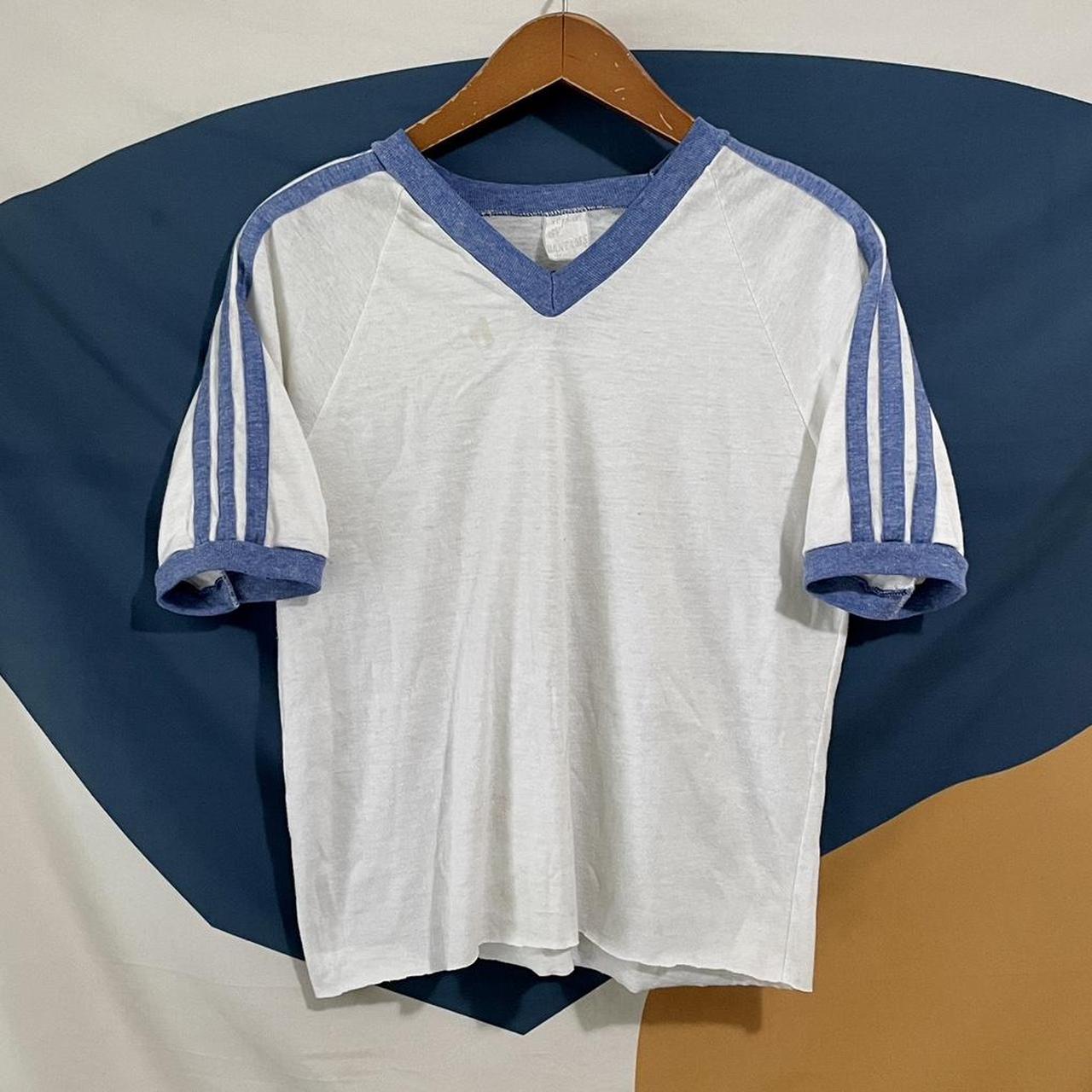 Women's White and Blue T-shirt | Depop