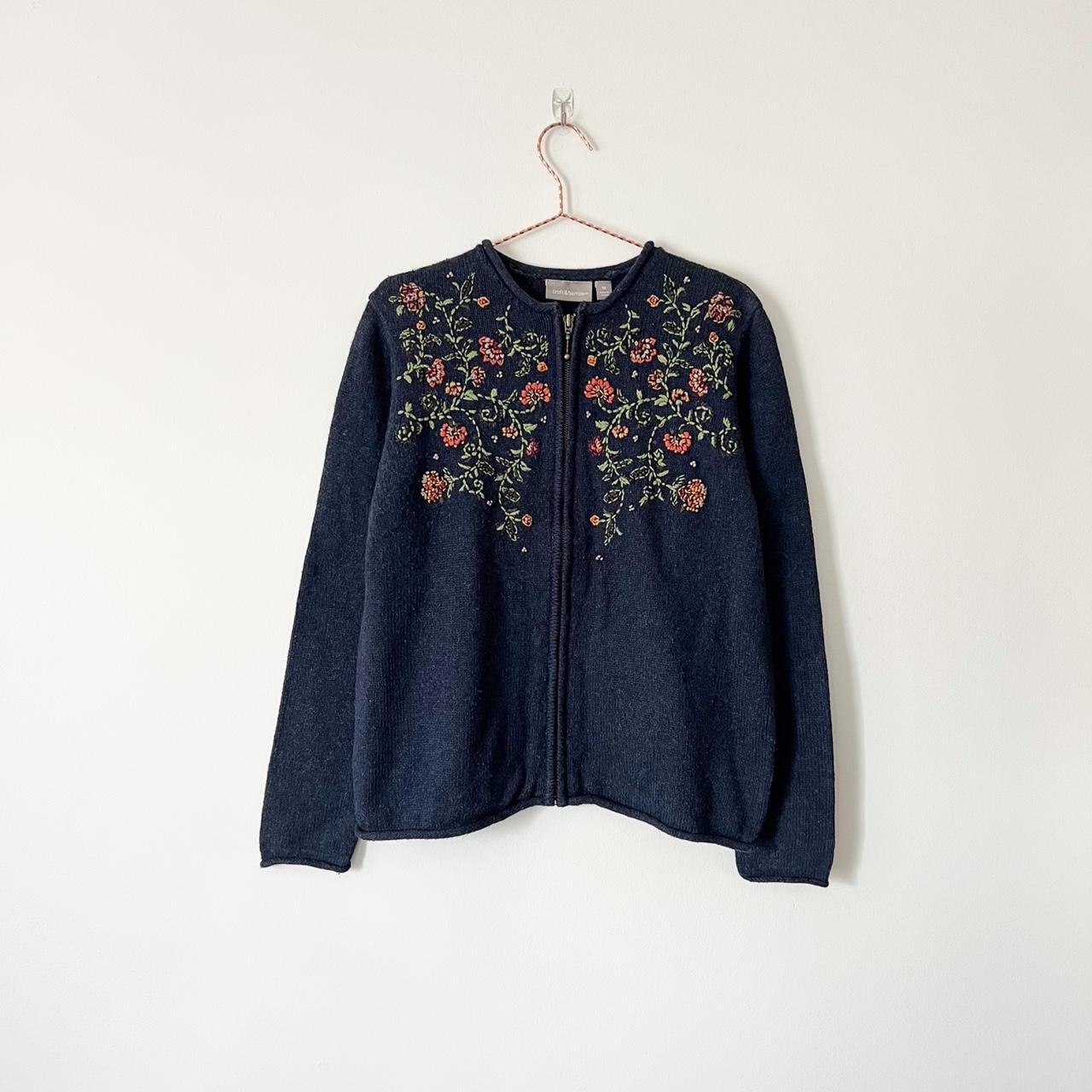 Croft & Barrow navy floral zip up knit cardigan | Depop