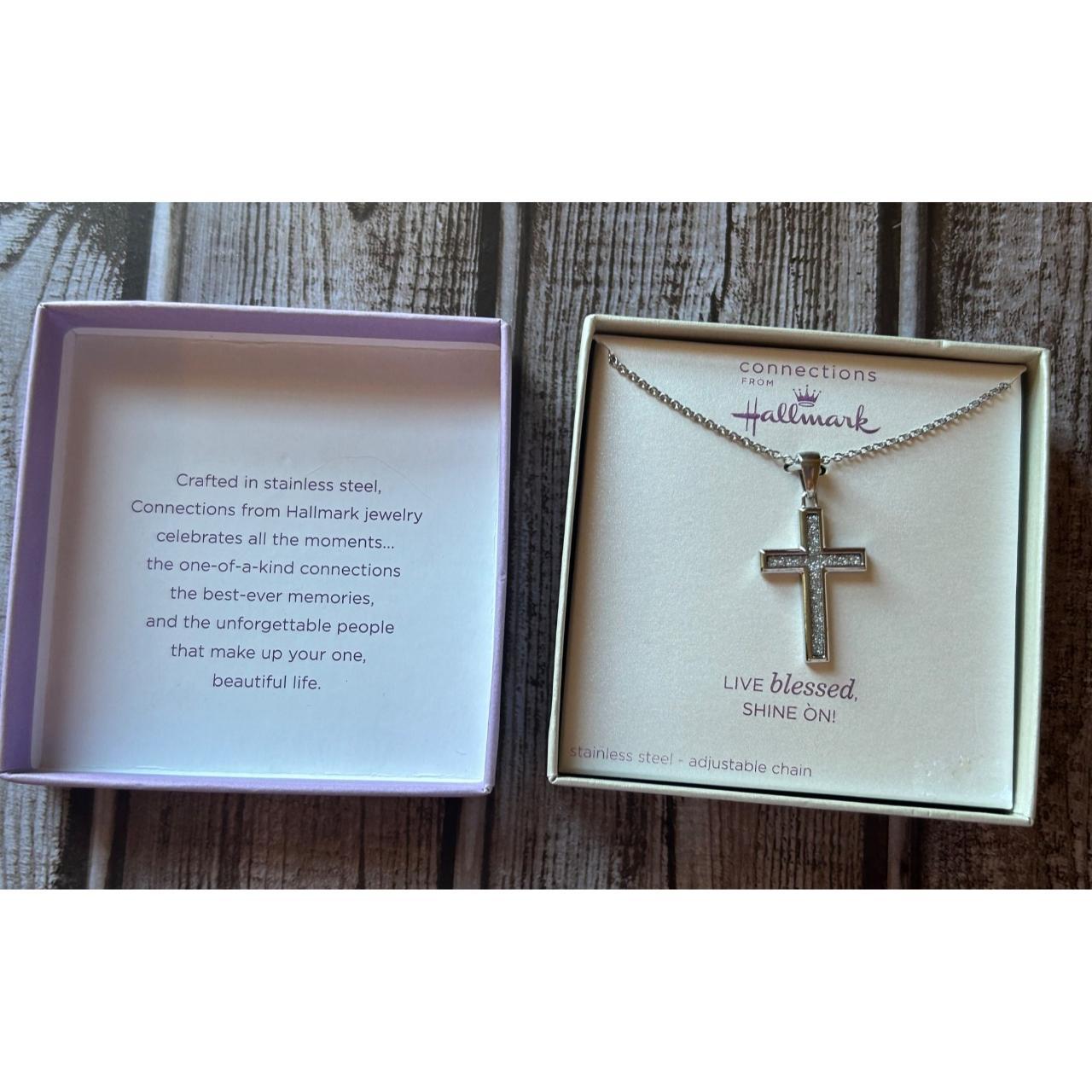 Hallmark Glitter Cross Necklace Silver tone 18”... Depop