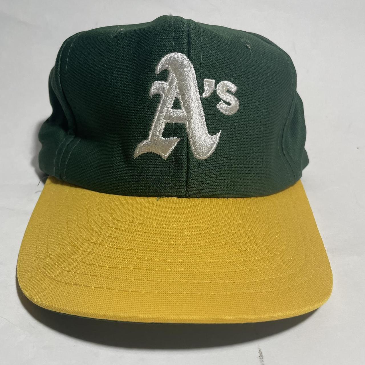 Vintage 90s Oakland A's Green Yellow SnapBack Hat by - Depop