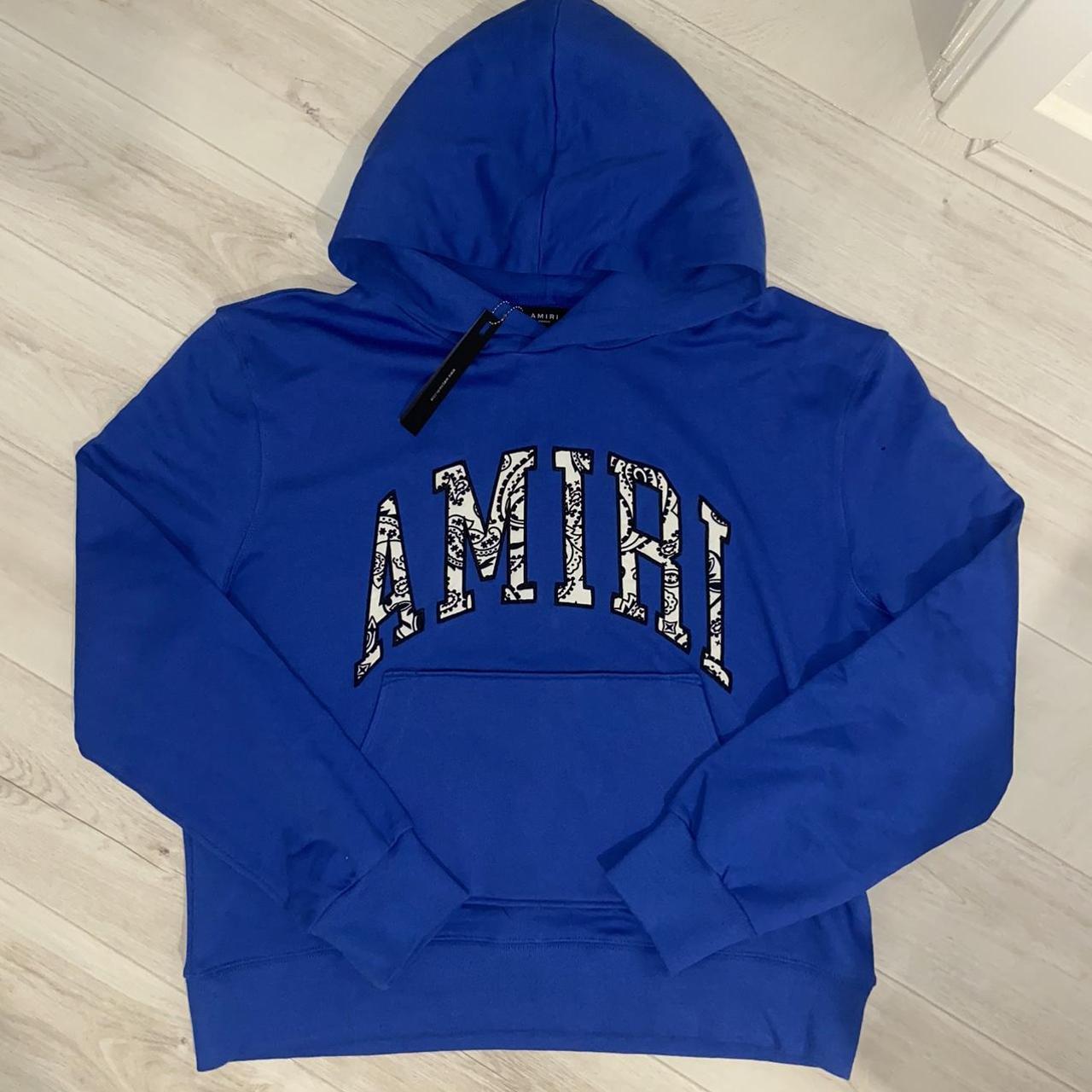 Amiri Men's Blue and White Hoodie | Depop