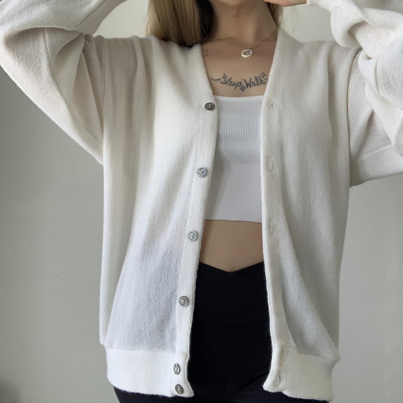 Vintage White button down Cardigan sweater Made Depop