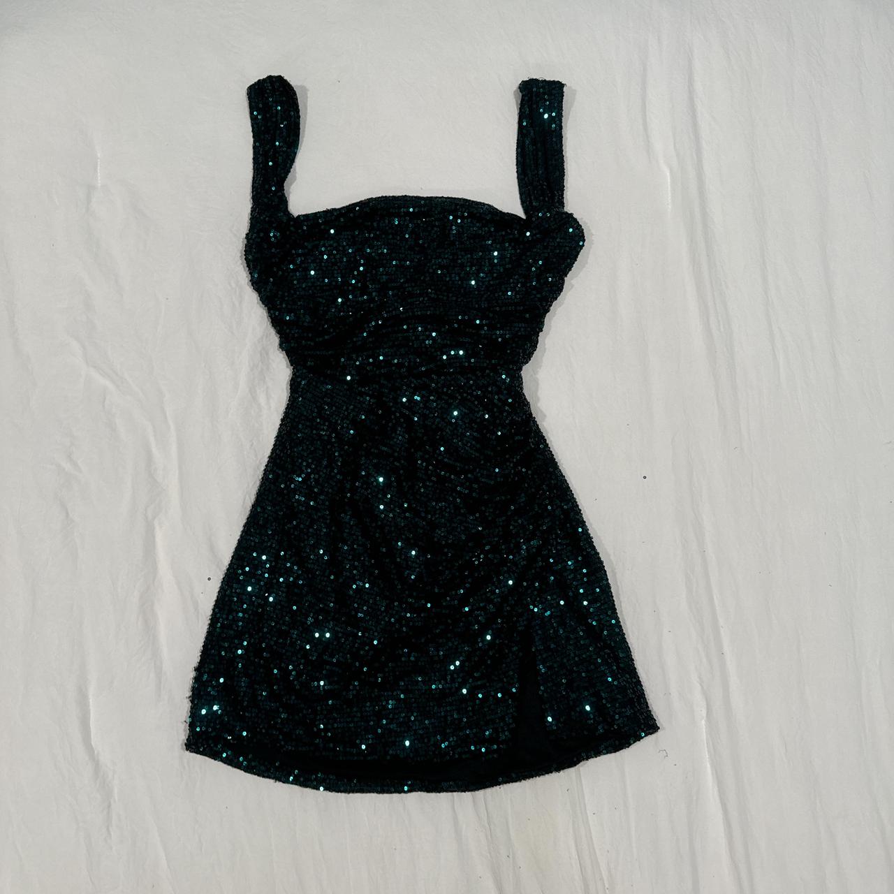 Lucy in the Sky green sequined backless dress; never... Depop