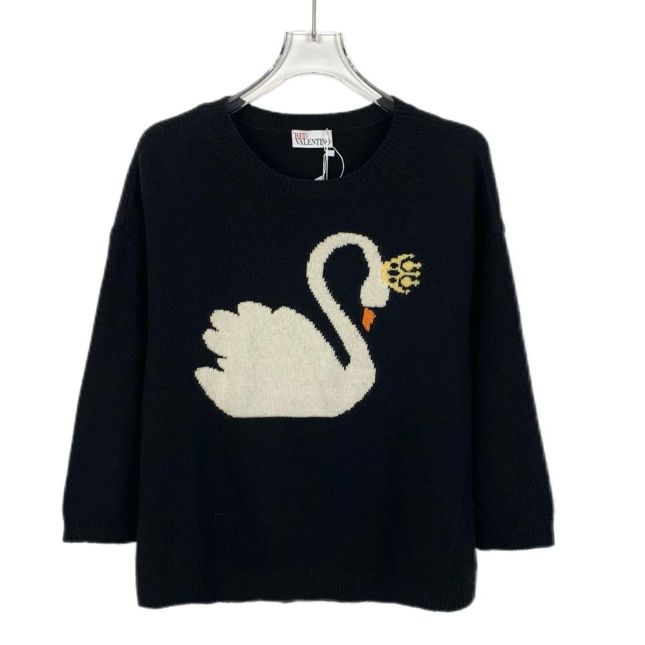 Women's Sweater - Black/White - M – Red Valentino Black Sweater With Swan Graphic …