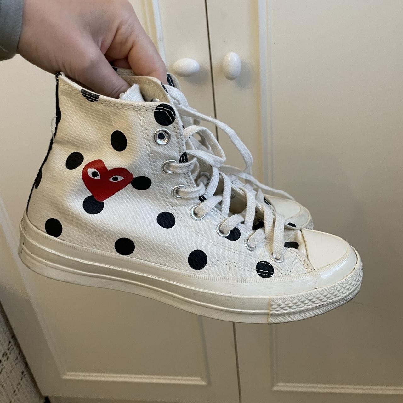 CDG chuck converse white black polka dots Size uk... - Depop