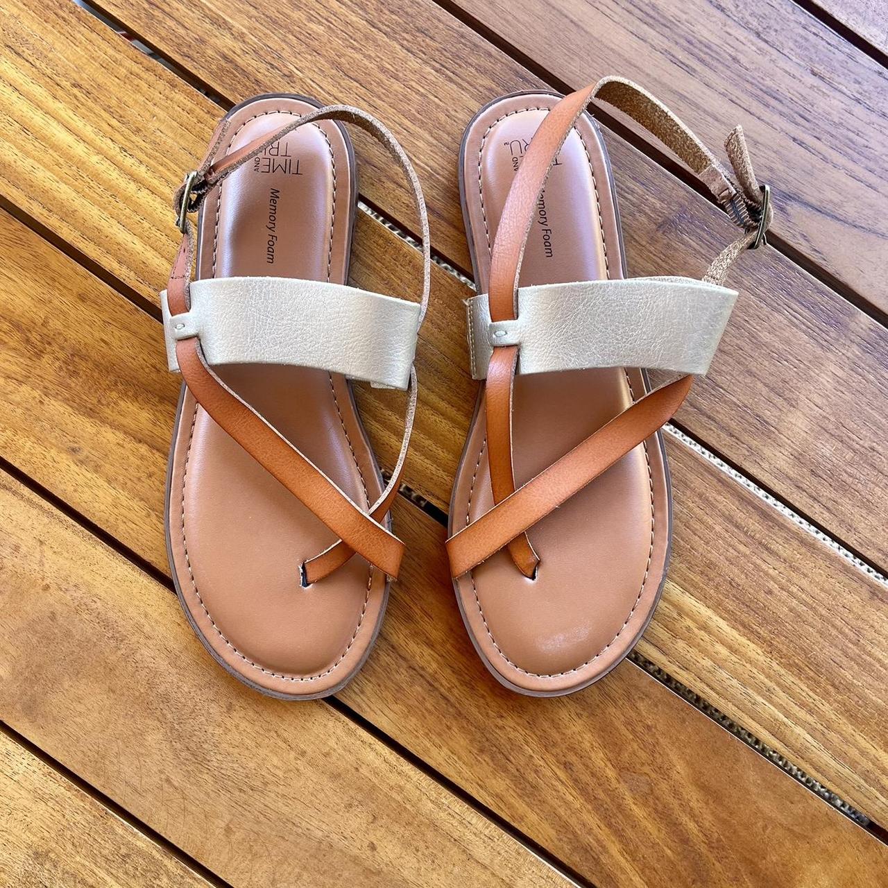 Time Tru Leather Strappy Sandal Sz 8 Brown 2 tone Depop